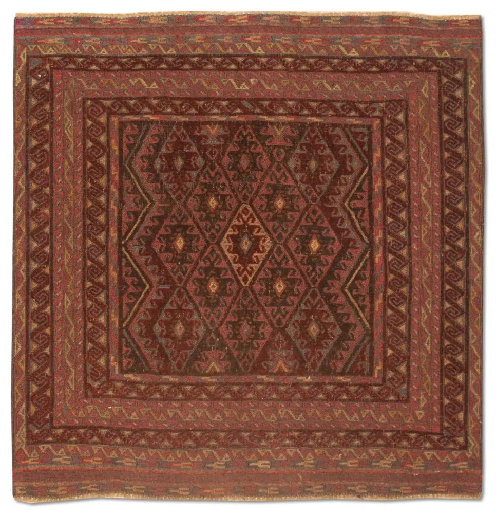Dywan Kelim - Orientalny kwadratowy - 123 x 114 cm - czerwony