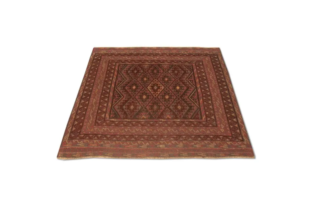 Dywan Kelim - Orientalny kwadratowy - 123 x 114 cm - czerwony