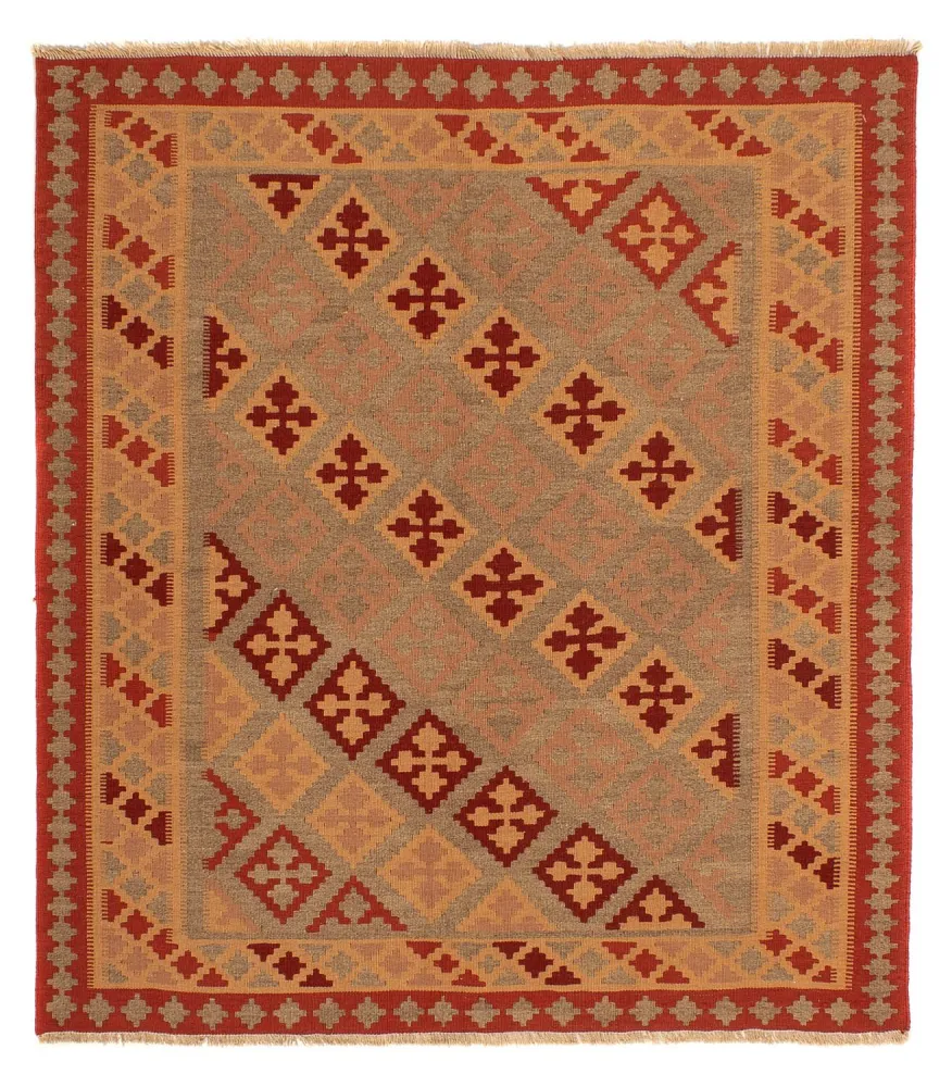 Dywan Kelim - Orientalny kwadratowy - 165 x 161 cm - ciemna czerwień