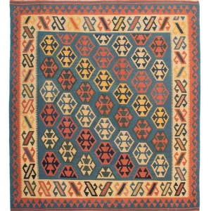 Dywan Kelim - Orientalny kwadratowy - 212 x 198 cm - niebieski