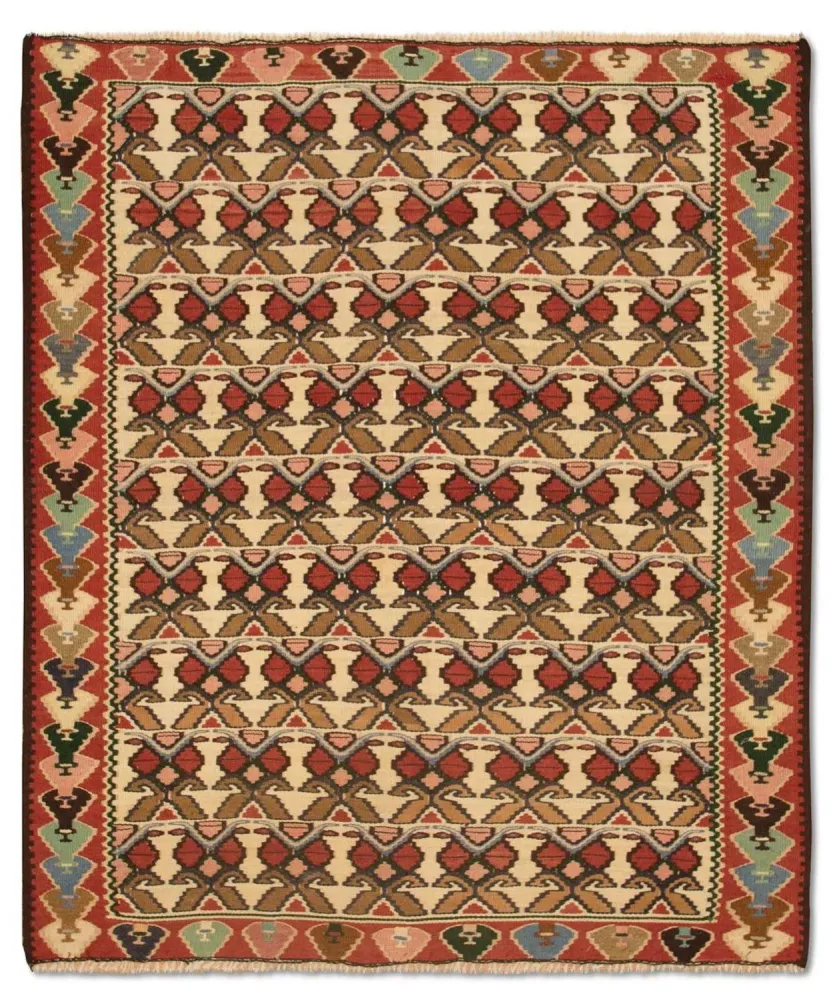 Dywan Kelim - Stary - 143 x 119 cm - beżowy