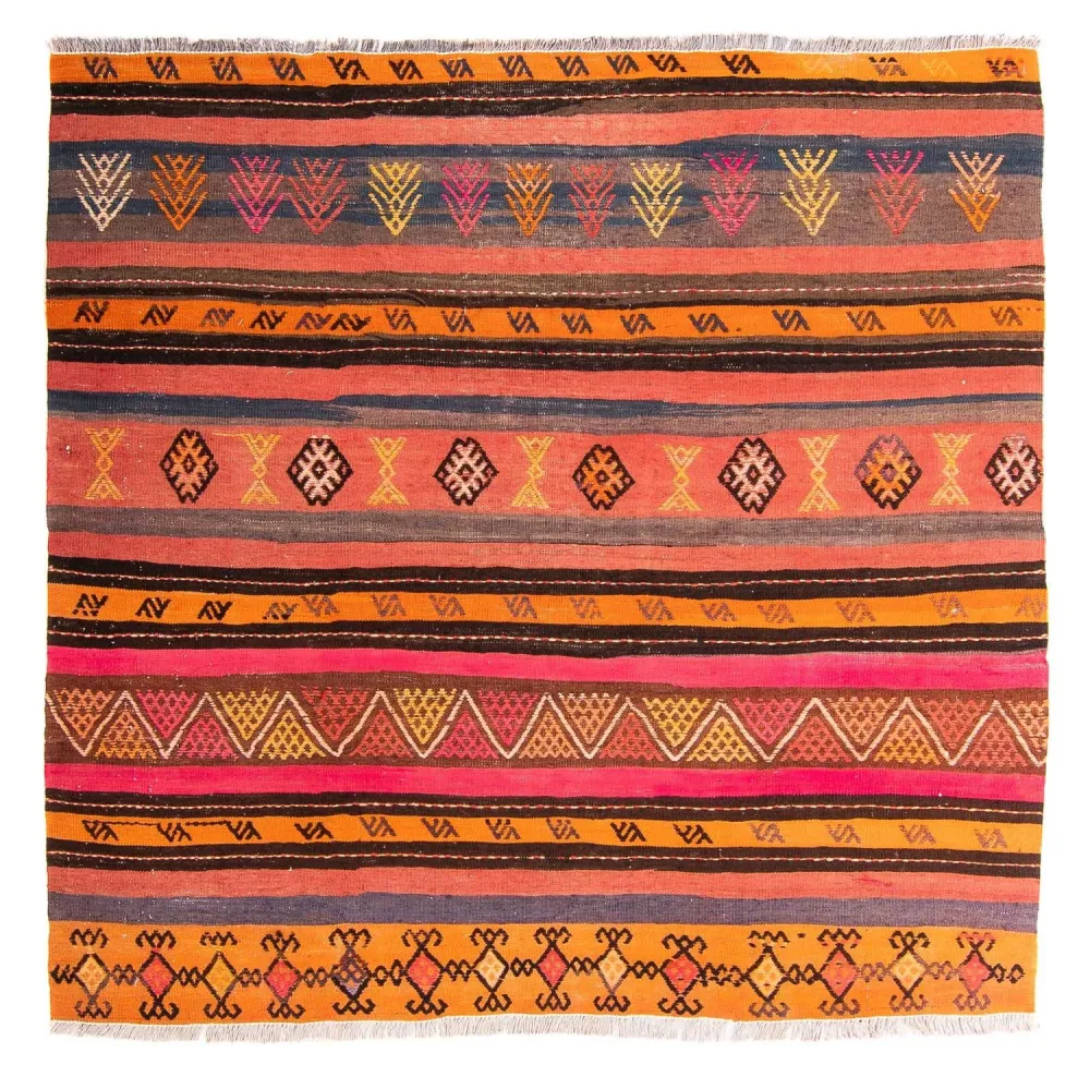 Dywan Kelim - Stary - 150 x 135 cm - wielokolorowy