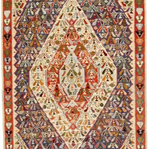 Dywan Kelim - Stary - 153 x 119 cm - niebieski