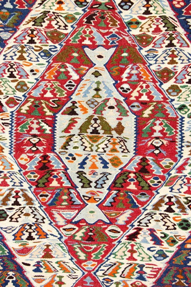 Dywan Kelim - Stary - 153 x 119 cm - niebieski