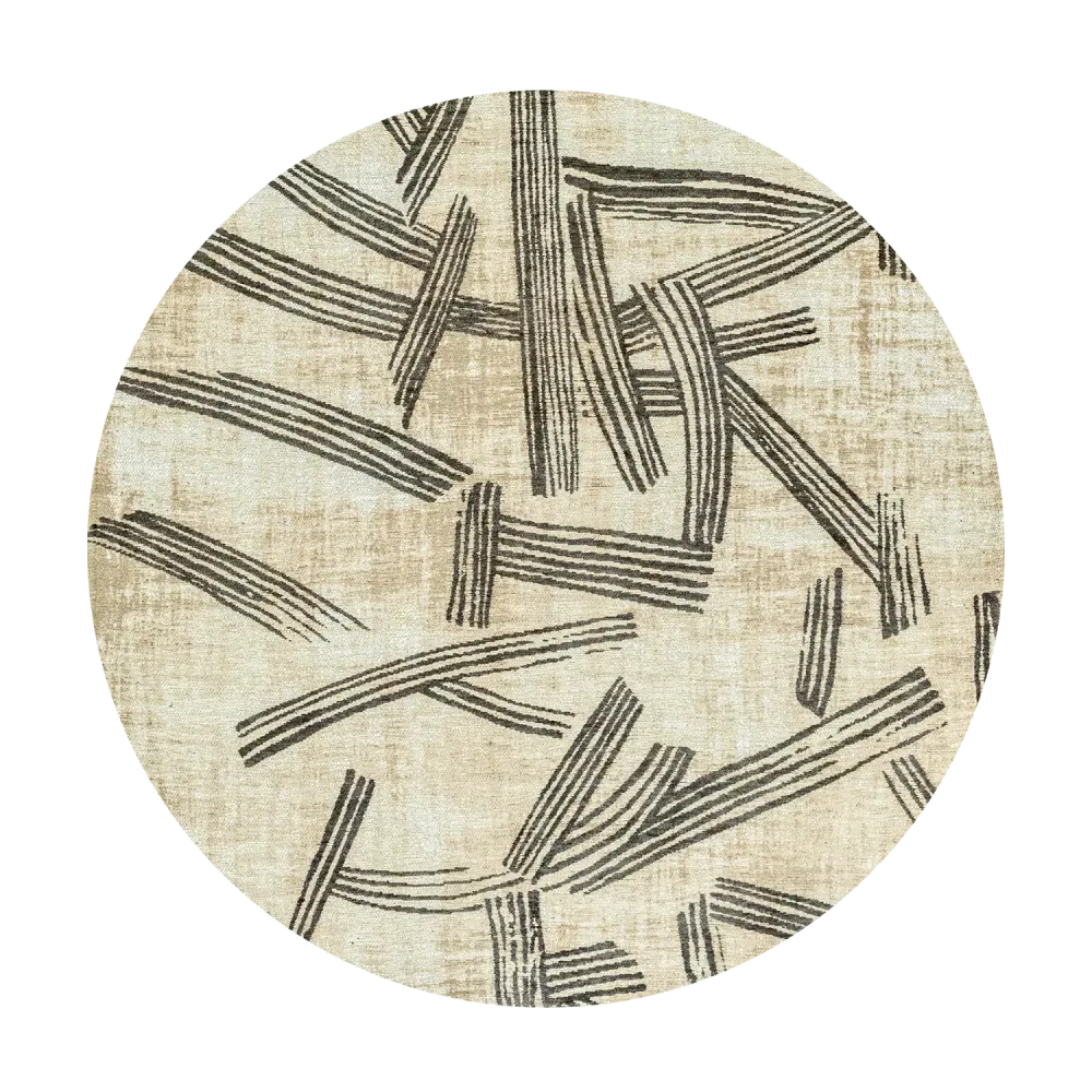 Dywan okrągły KANJI beżowy z czarnym