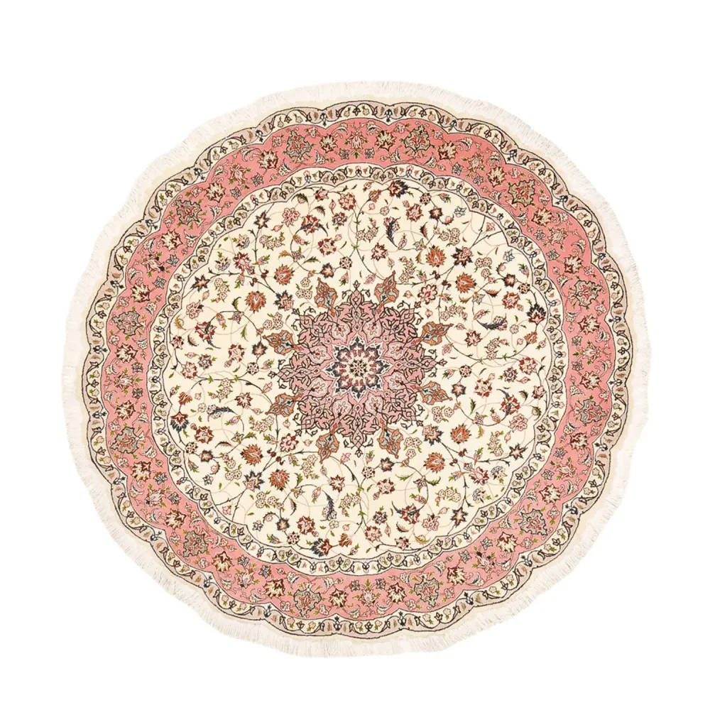 Dywan perski - Tabriz - Królewski okrągły - 200 x 200 cm - kremowy
