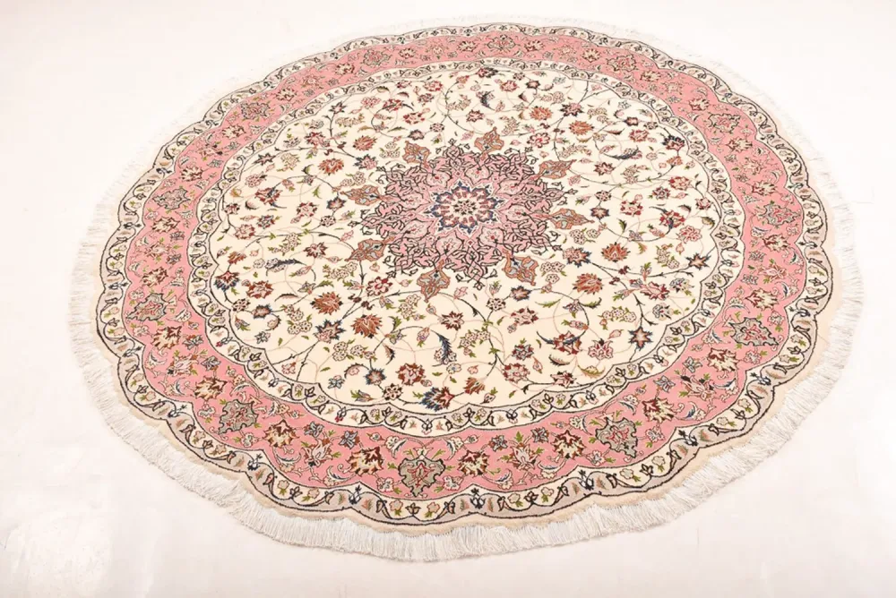 Dywan perski - Tabriz - Królewski okrągły - 200 x 200 cm - kremowy