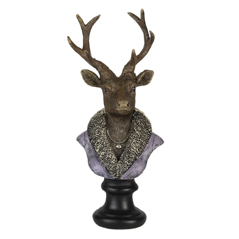 Figurka głowa renifera 23 cm brązowo - fioletowa Clayre & Eef