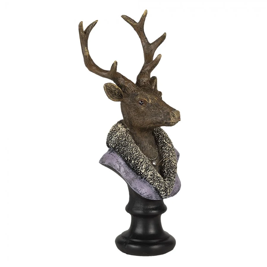 Figurka głowa renifera 23 cm brązowo - fioletowa Clayre & Eef