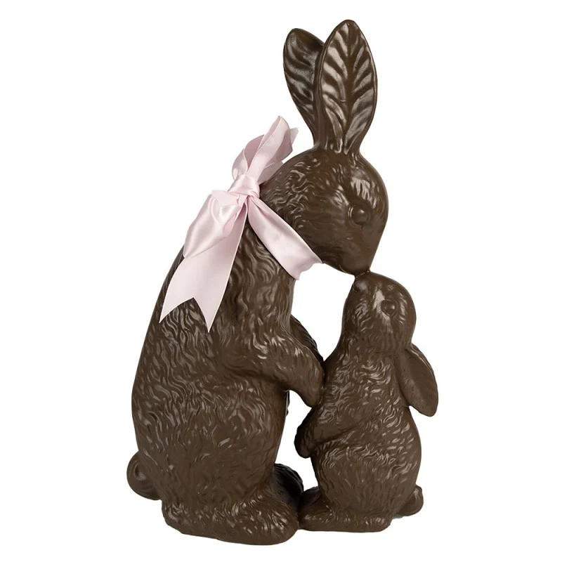 Figurka Królik 31 cm Brązowy z różową kokardką Clayre & Eef