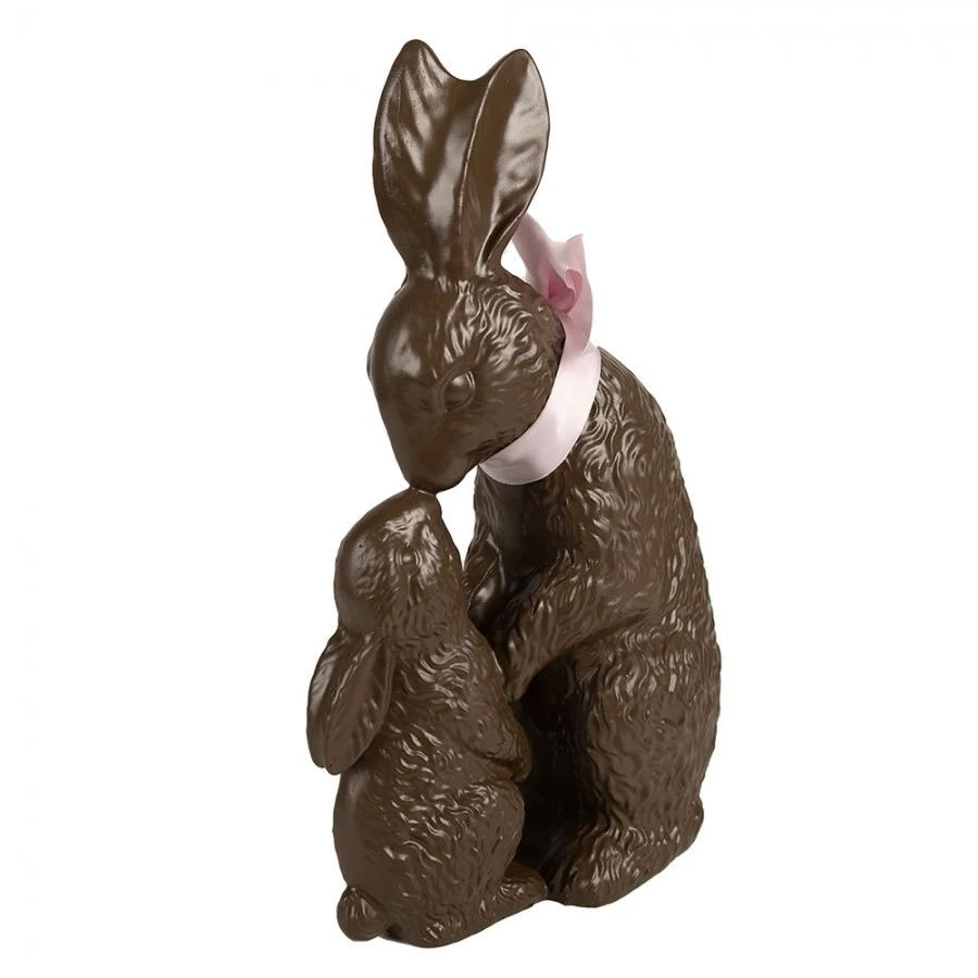 Figurka Królik 31 cm Brązowy z różową kokardką Clayre & Eef