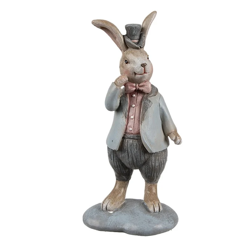 Figurka wielkanocna Królik 19 cm Beżowo-niebieski Clayre & Eef
