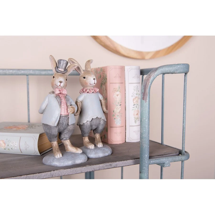 Figurka wielkanocna Królik 19 cm Beżowo-niebieski Clayre & Eef