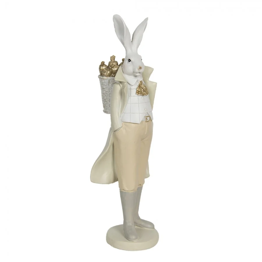 Figurka wielkanocna Pan królik biało - złoty 37 cm Claye & Eef