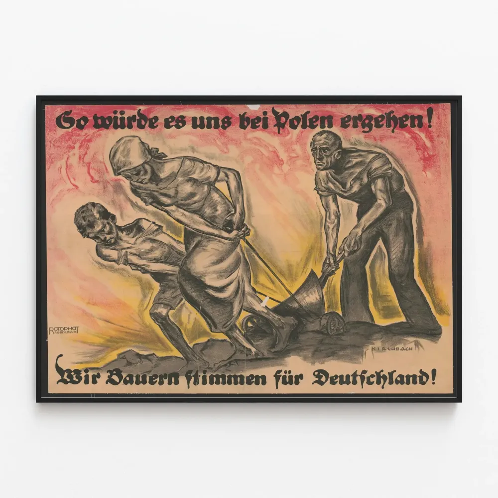 Historyczny niemiecki plakat w czerni i czerwieni - Dramatyczna ilustracja wiejska