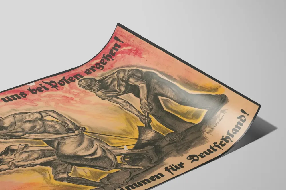 Historyczny niemiecki plakat w czerni i czerwieni - Dramatyczna ilustracja wiejska