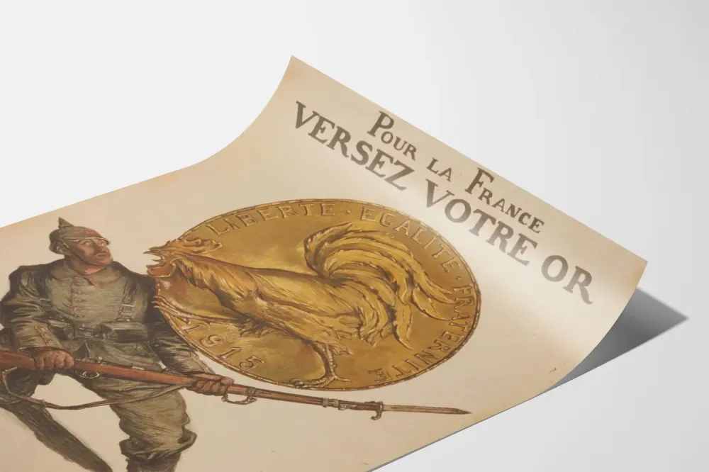 Historyczny plakat dekoracji ściennej: Dla Francji wlej swoje złoto