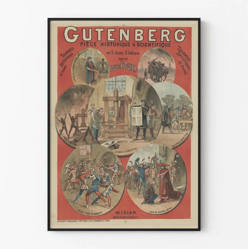 Historyczny plakat dekoracyjny o Gutenbergu - Plakat tournée artystycznej w 5 aktach