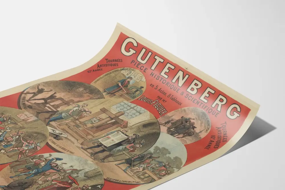 Historyczny plakat dekoracyjny o Gutenbergu - Plakat tournée artystycznej w 5 aktach