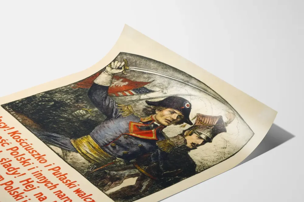 Historyczny plakat propagandy wojskowej polskiej Kosciuszko i Pulaski