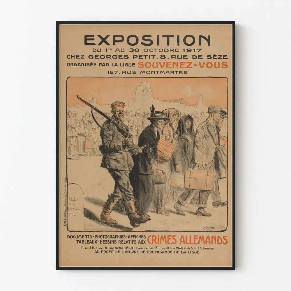 Historyczny plakat wystawowy o niemieckich zbrodniach z 1917 roku – dekoracja ścienna
