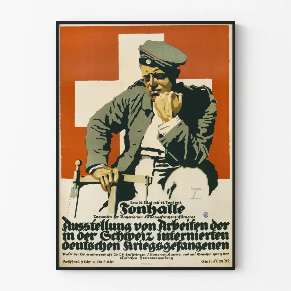 Historyczny plakat wystawy dzieł niemieckich jeńców wojennych internowanych w Szwajcarii