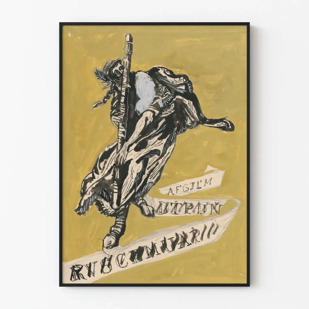 Ilustracyjny plakat z tuszem na żółtym tle do dekoracji ścian