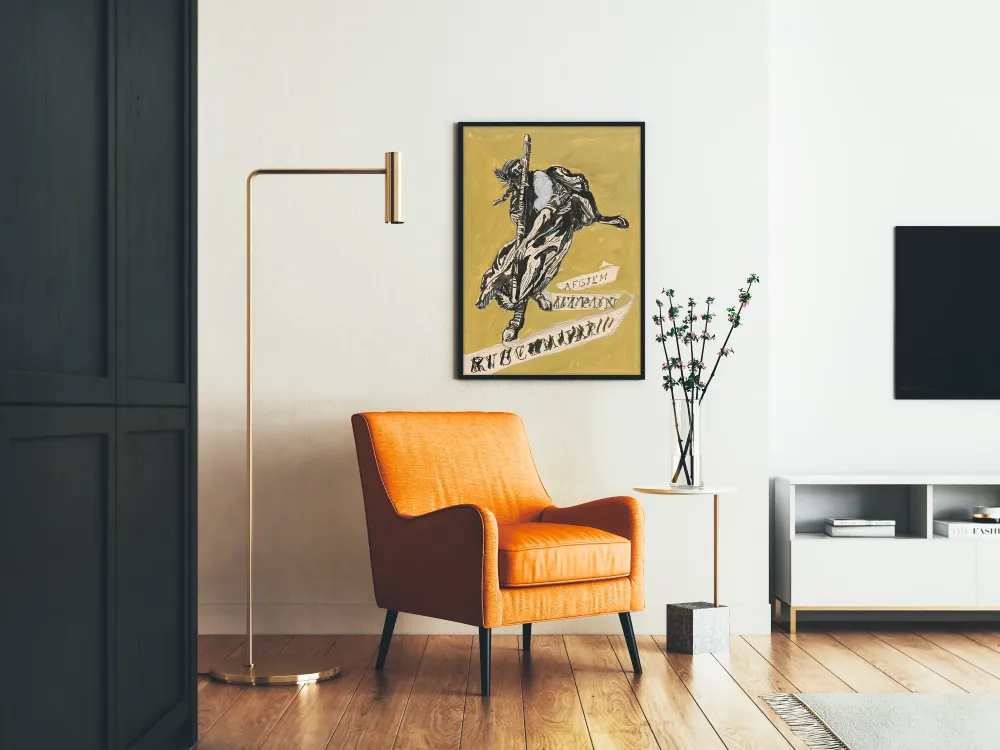 Ilustracyjny plakat z tuszem na żółtym tle do dekoracji ścian