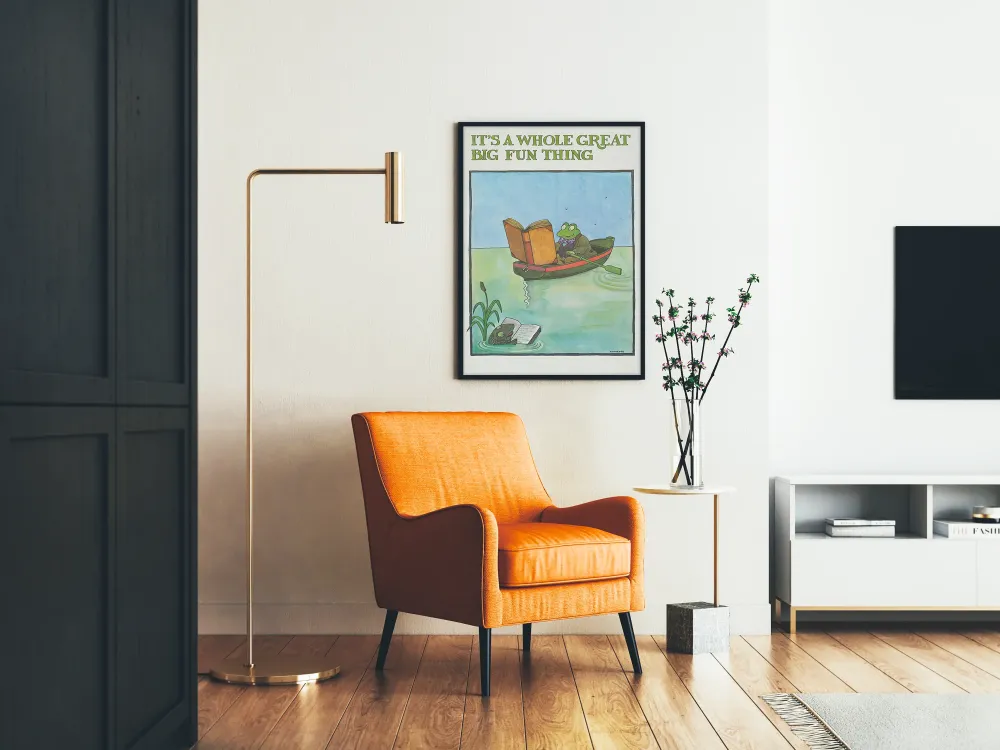 Ilustrowany plakat Żaba czytająca w łódce