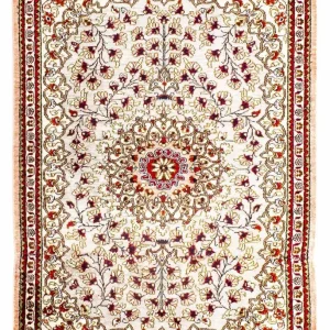Jedwabny dywan - Ghom Silk - Premium - 80 x 59 cm - beżowy