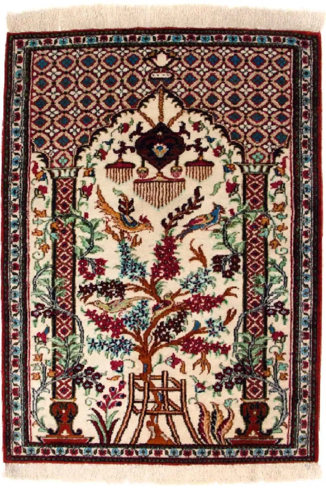 Jedwabny dywan - Ghom Silk - Premium - 77 x 57 cm - beżowy