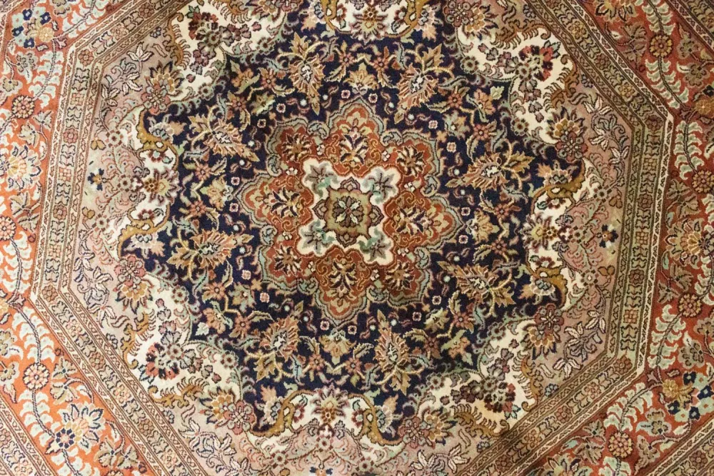 Jedwabny dywan - Kashmir Silk kształt specjalny - 127 x 125 cm - niebieski