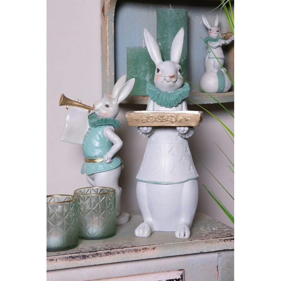 Króliczek figurka z tacą miętowy 37 cm Clayre & Eef