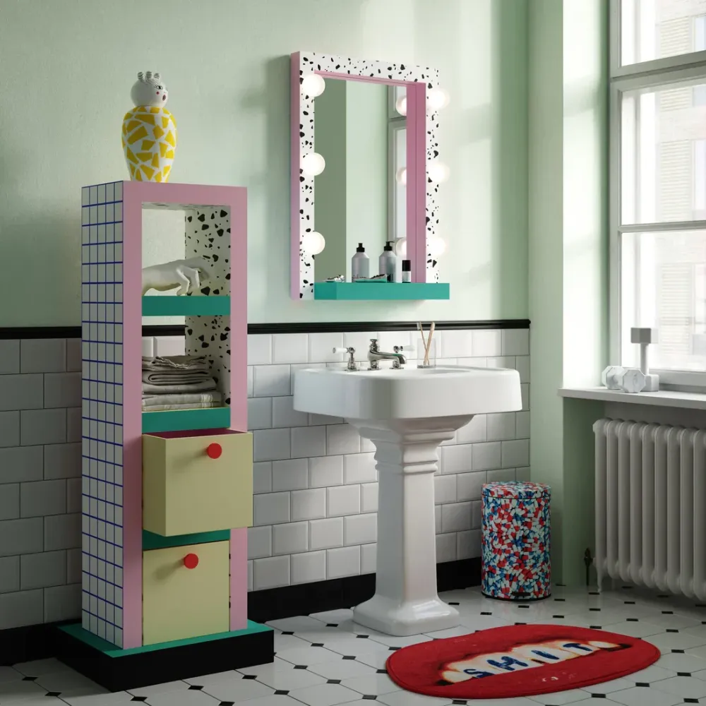 Lustro SUPERMIRROR TERRAZZO biały z różowym i turkusowym