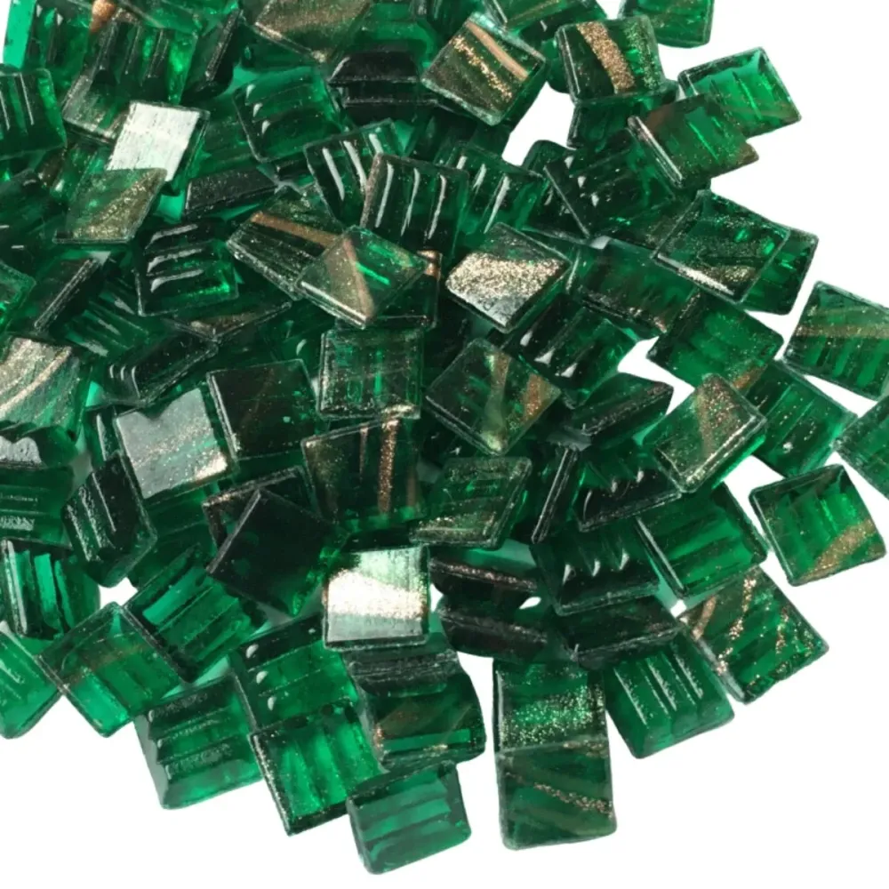 Mozaika szklana z pozłacanymi żyłkami 10mm Leśna zieleń