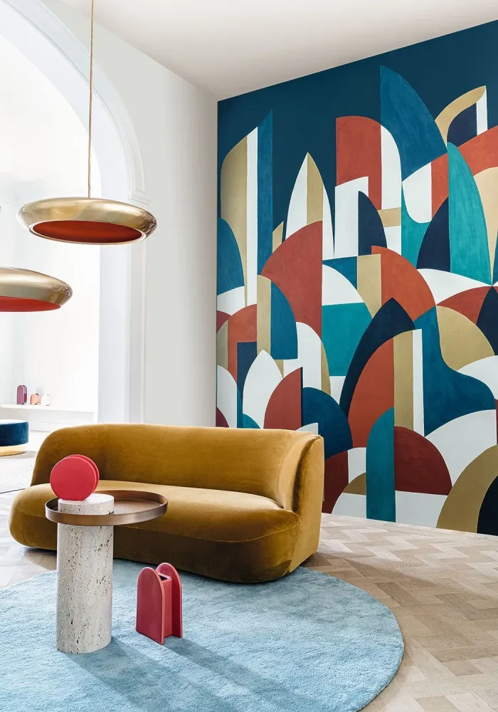 Mural z abstrakcyjnym wzorem PABLO beżowo-bordowy