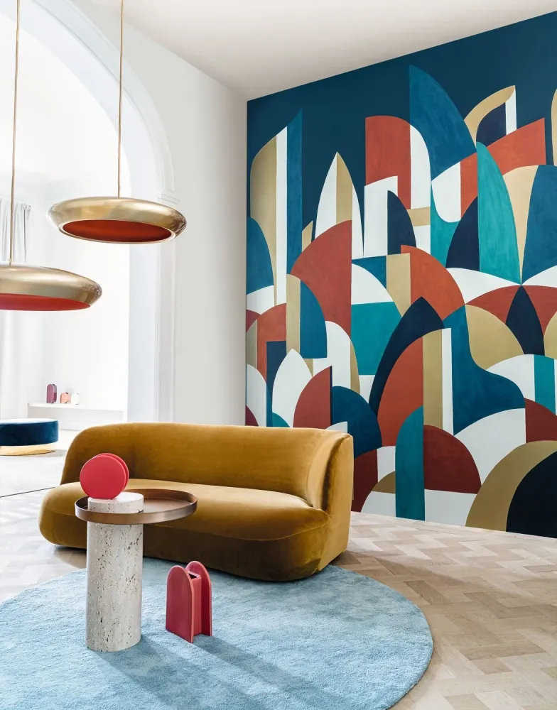 Mural z abstrakcyjnym wzorem PABLO beżowo-bordowy