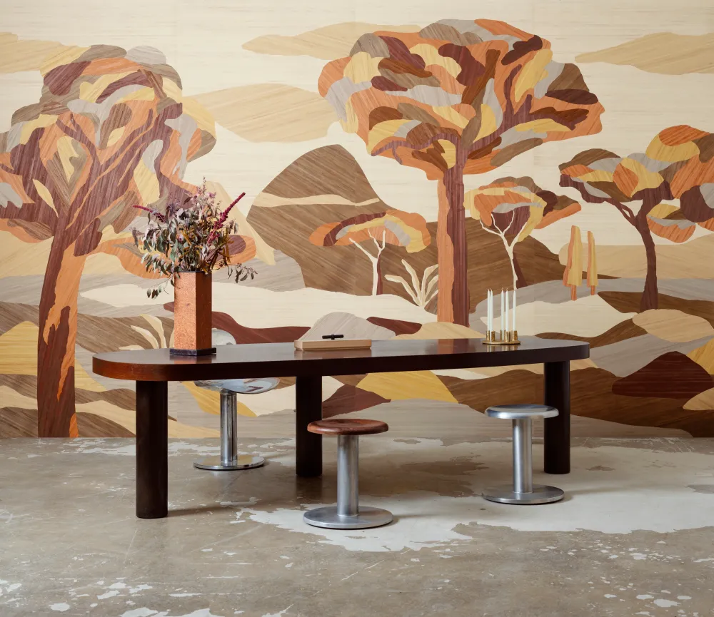 Mural z forniru UNDER SYCAMORE TREE pomarańczowy