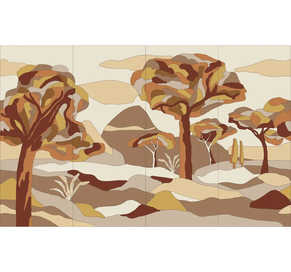 Mural z forniru UNDER SYCAMORE TREE pomarańczowy