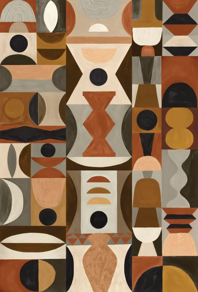 Mural z geometrycznym wzorem MODELAGE - TERRACOTTA/SABLE terakota z brązowym