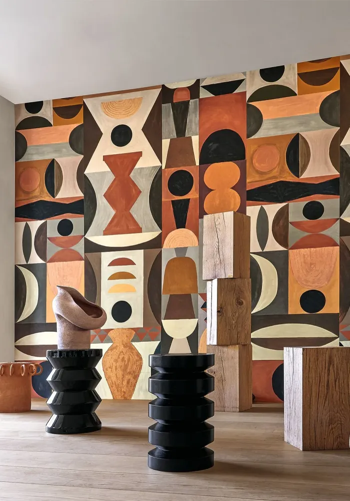 Mural z geometrycznym wzorem MODELAGE - TERRACOTTA/SABLE terakota z brązowym