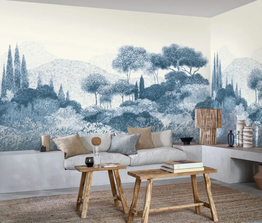 Mural z krajobrazem drzew i gór MAQUIS CORSE beżowy