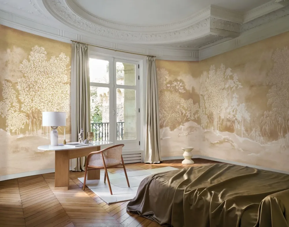 Mural z krajobrazem japońskiego ogrodu KORAKU beżowy