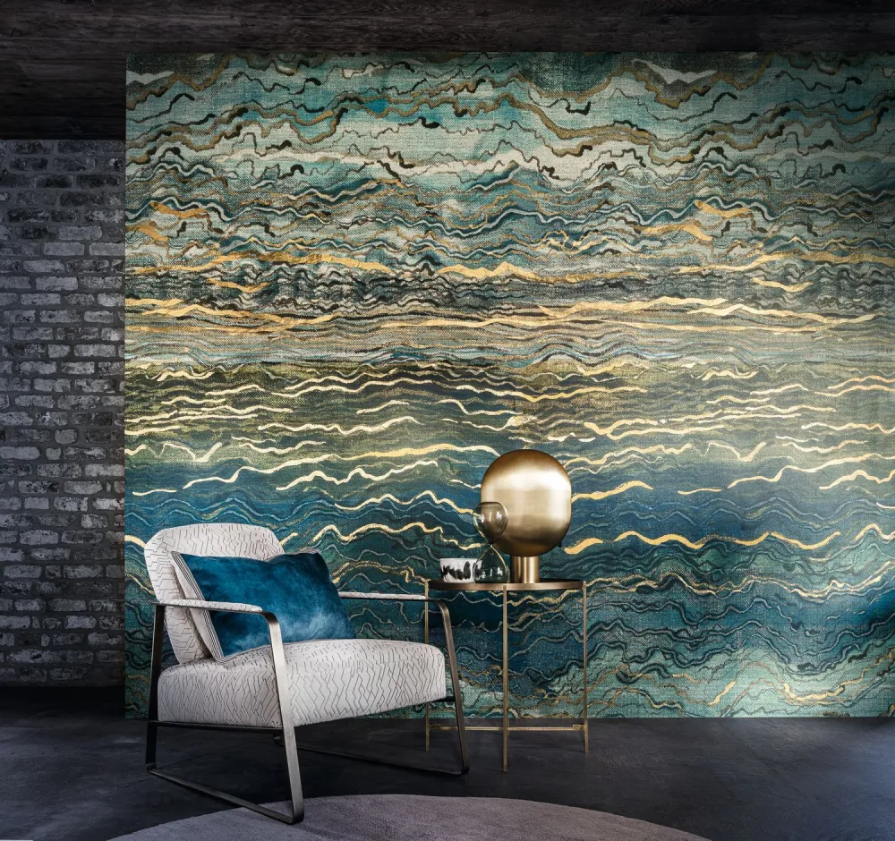 Mural metaliczny AZURITE - BLEU/VERT/DORÉ niebieski ze złotym