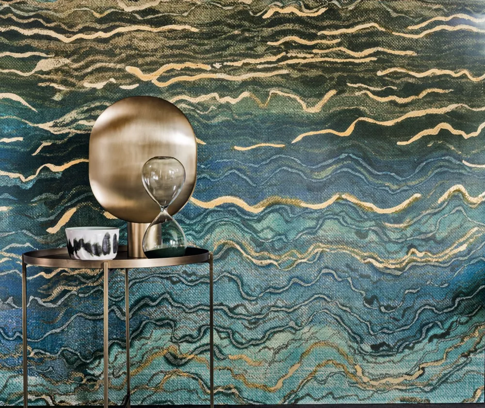 Mural metaliczny AZURITE - BLEU/VERT/DORÉ niebieski ze złotym