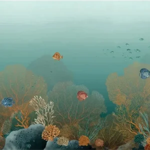 Mural z morskim motywem POLYNESIE - CARAÏBE/MULTICO zielono-niebieski