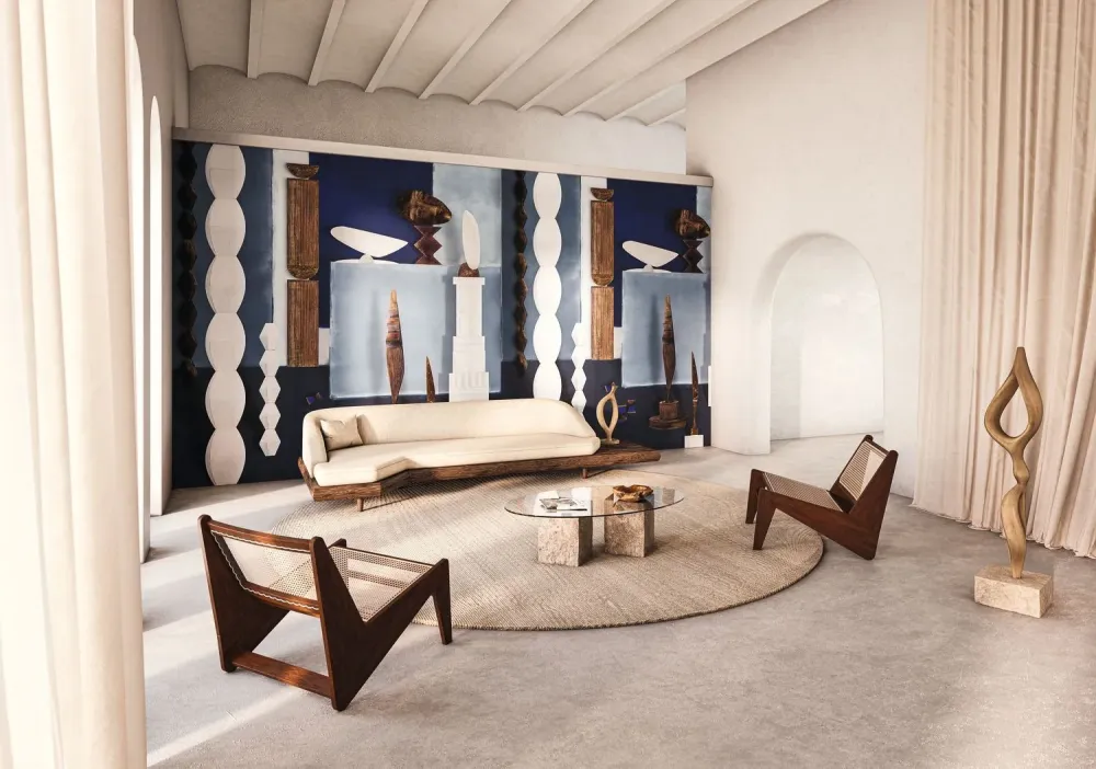 Mural z motywem artystycznym L'ATELIER DE BRANCUSI - BLEU D'EGYPTE niebieski z białym