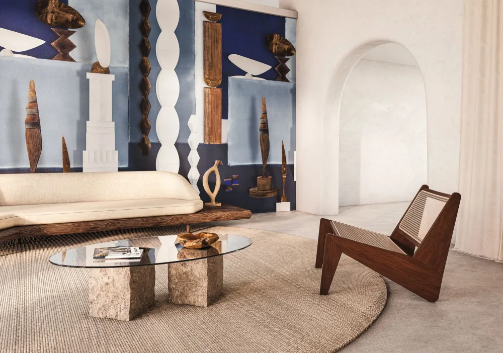 Mural z motywem artystycznym L'ATELIER DE BRANCUSI - BLEU D'EGYPTE niebieski z białym