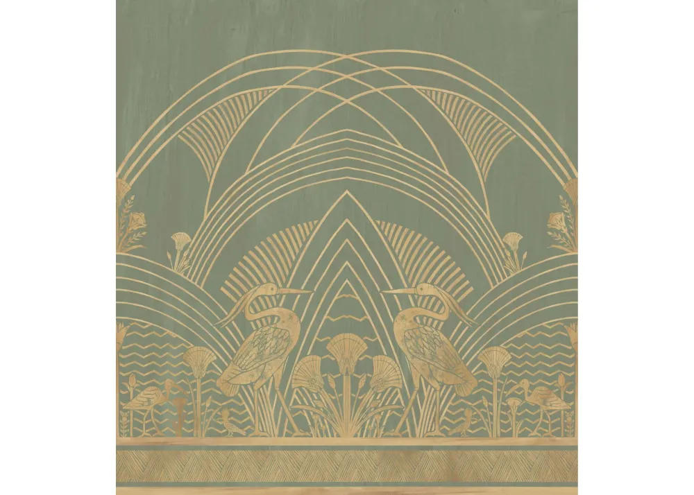 Mural w stylu art déco ELEPHANTINE zielony ze złotym
