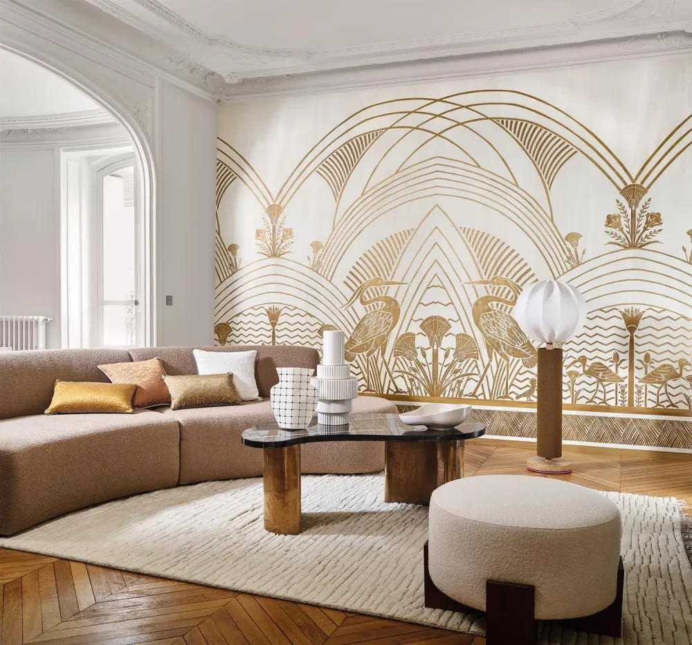 Mural w stylu art déco ELEPHANTINE zielony ze złotym